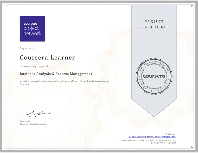 Preview of the Business Analysis and Process Management certificate