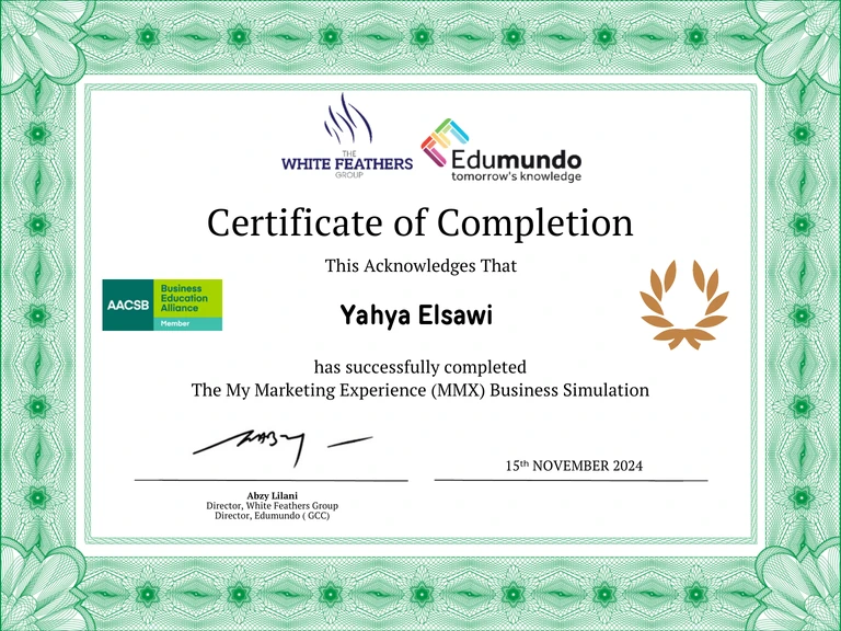 Preview of the My Marketing Experience certificate