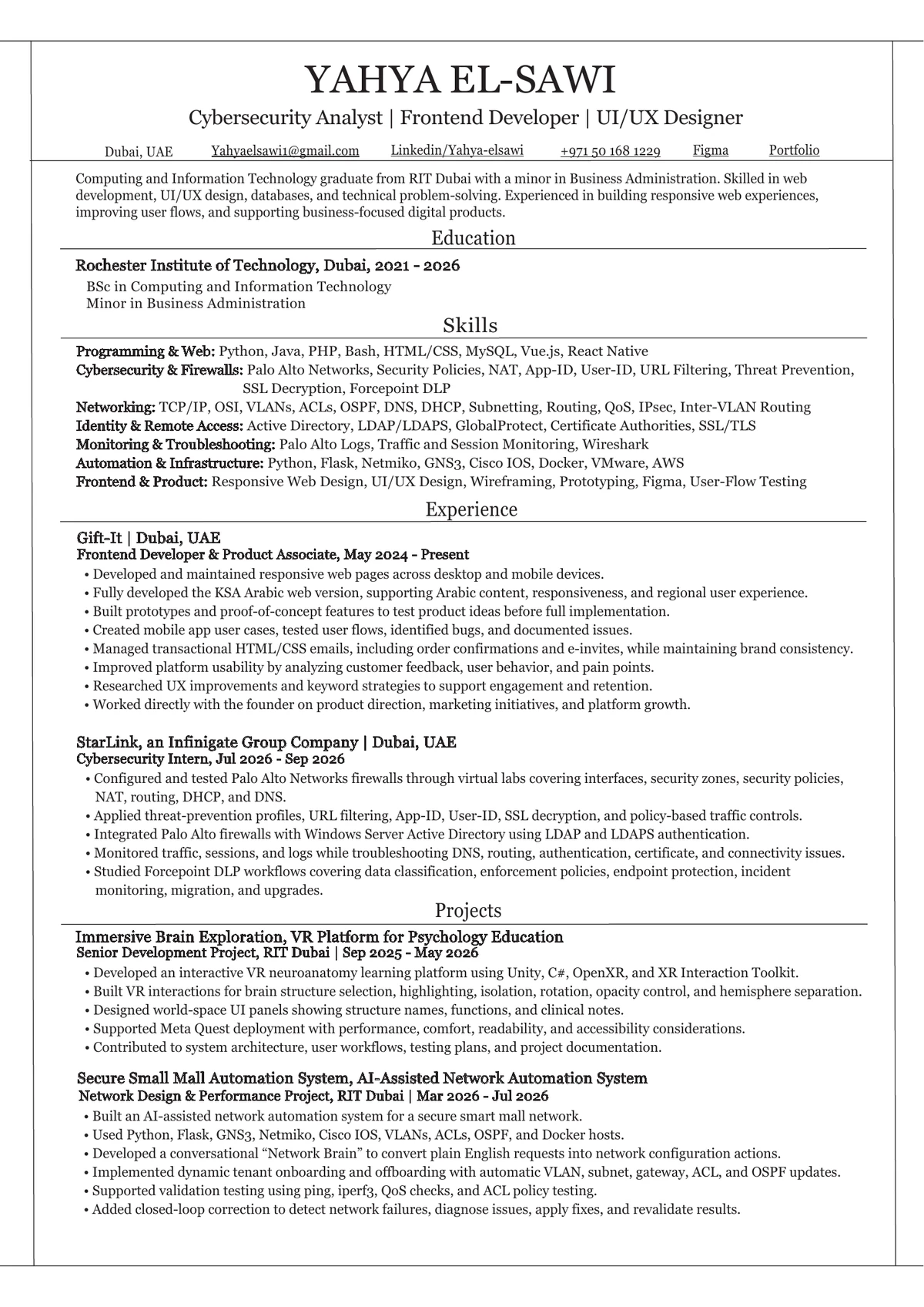 Preview of Yahya El-Sawi's one-page resume